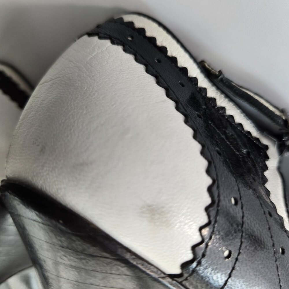 VTG Via Spiga 7.5 Black White Leather Peep-Toe Mary Jane Oxford Heels Lady*Read - Picture 7 of 15